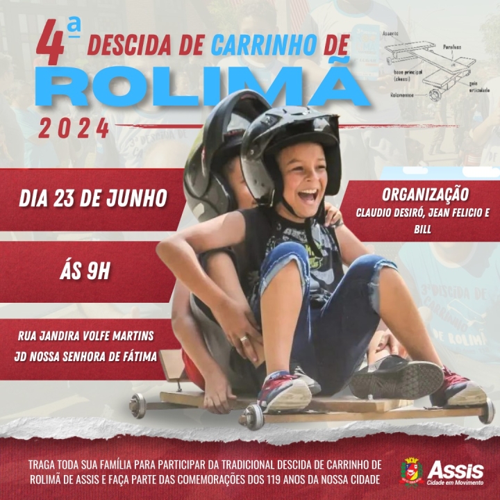 4ª Descida de Carrinho de Rolimã em Assis será no próximo domingo, dia 23