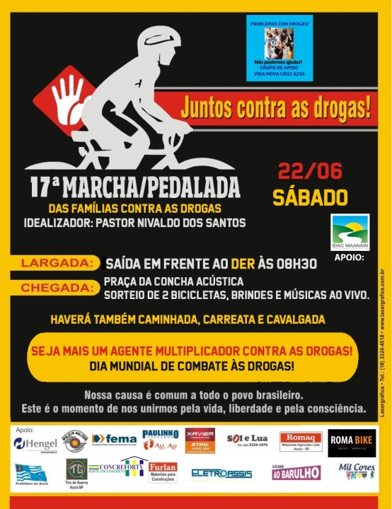 17ª Marcha e Pedalada Contra as Drogas será neste sábado, às 8h30